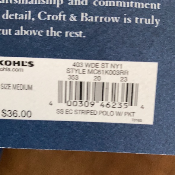 Croft and Barrow striped easy care classic polo men’s size M - Picture 8 of 11